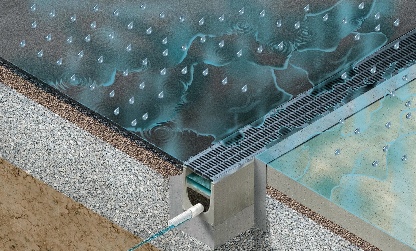 Очистка ливневых вод. Система поверхностного водоотвода. Линейный водоотвод. Устойчивые дренажные системы. Дренажный канал.