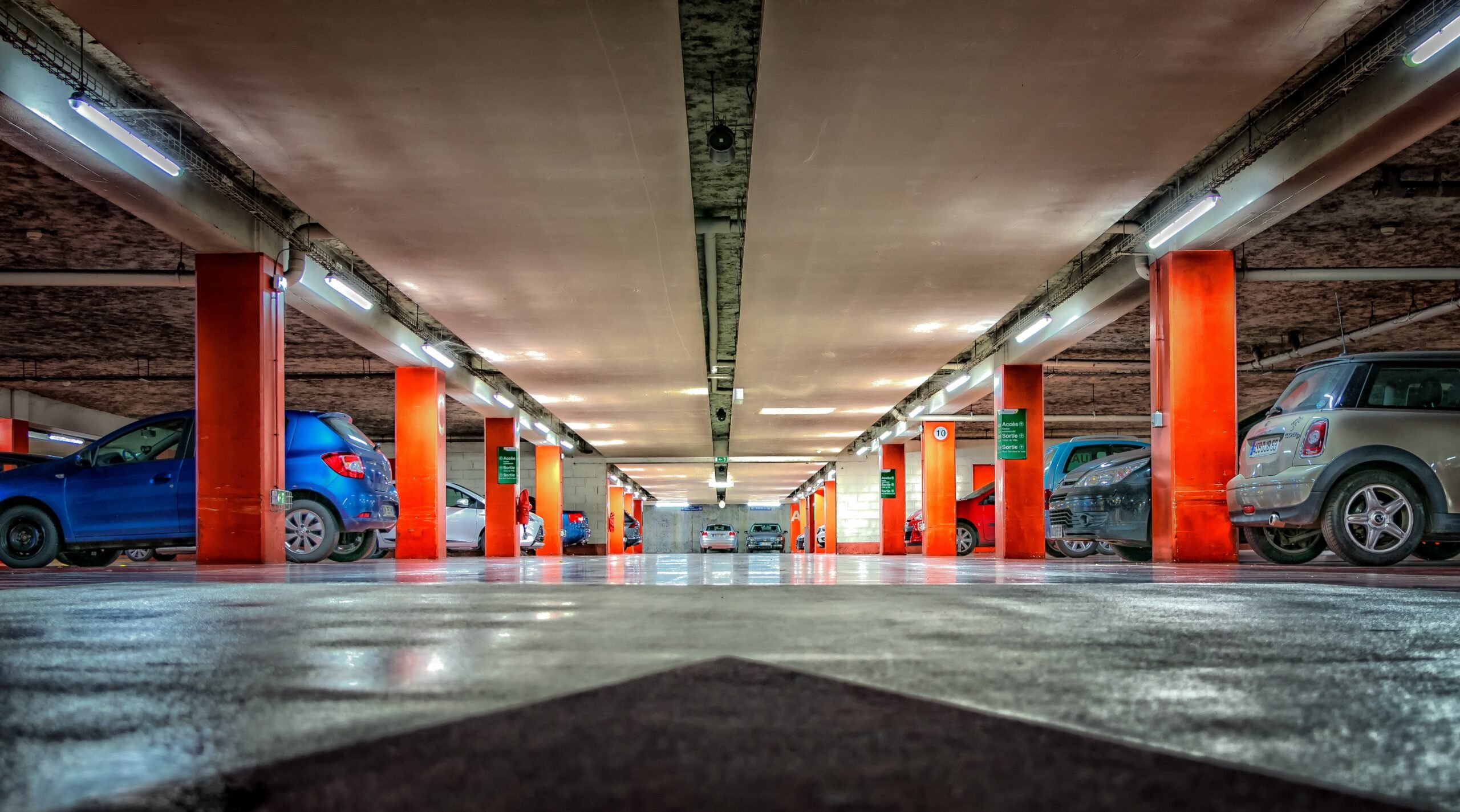 Illuminated underground car park