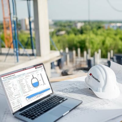 Hydraulic Calculation Software on laptop on a construction site view