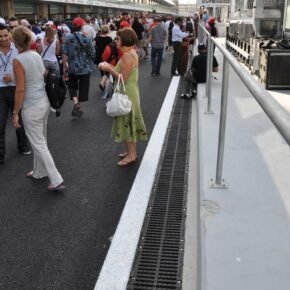 Motorsport drainage systems for spectator areas