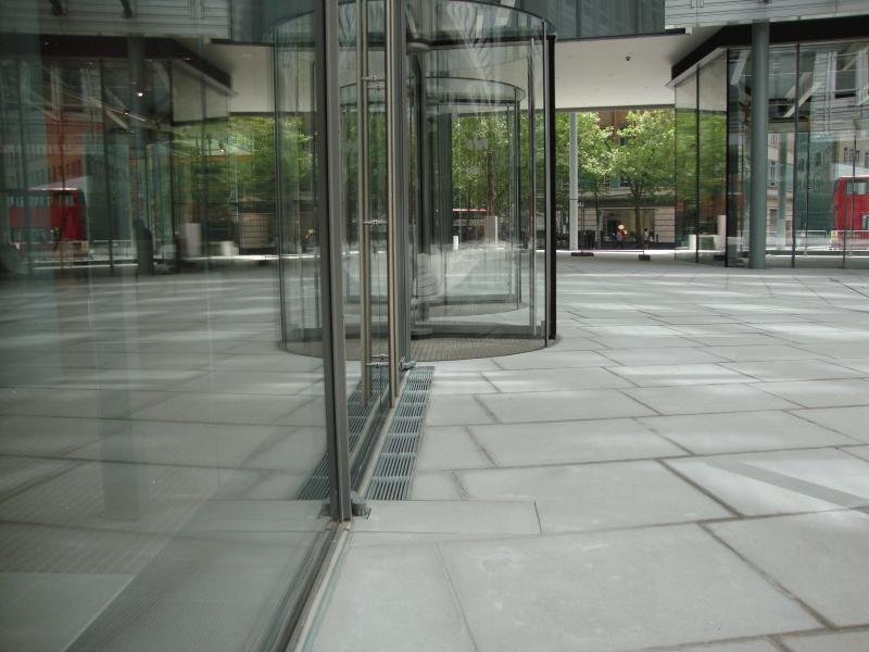 Stainless steel channels at the door facade of St Giles building