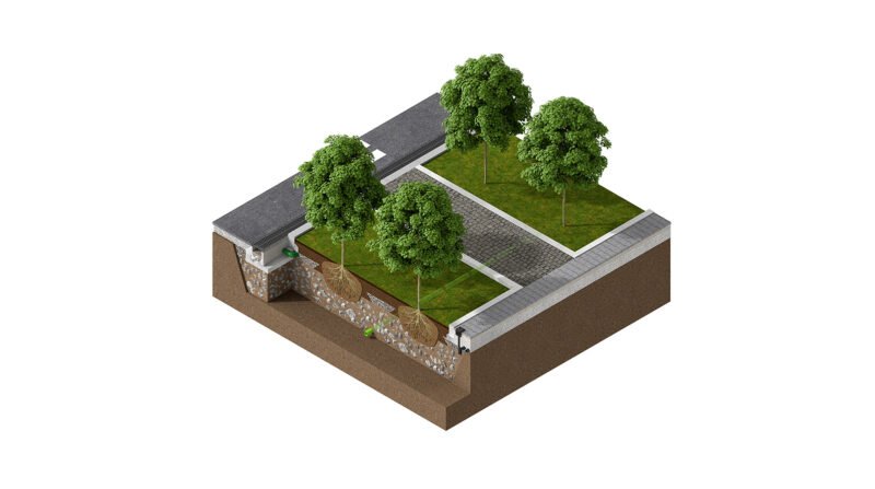 Konzept zur Bewässerung einer Baumgrube mit mehreren Bäumen - HAURATON