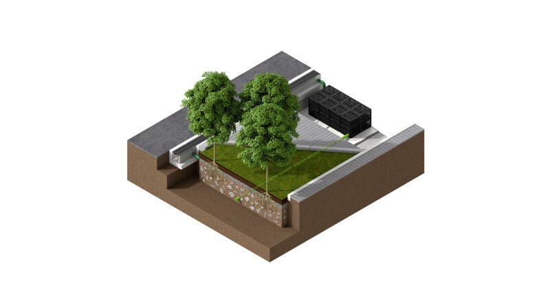 Konzept zur Bewässerung einer Baumgrube mit mehreren Bäumen - HAURATON
