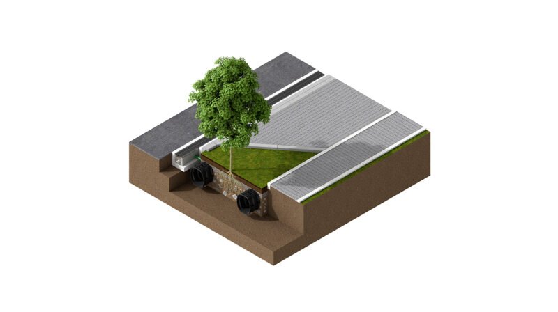 Konzept zur Bewässerung von Baumgruben mit zwei Versickerungsrigolen
