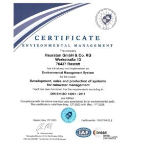 Environmental Management Certificate according to DIN EN ISO 14001:2015