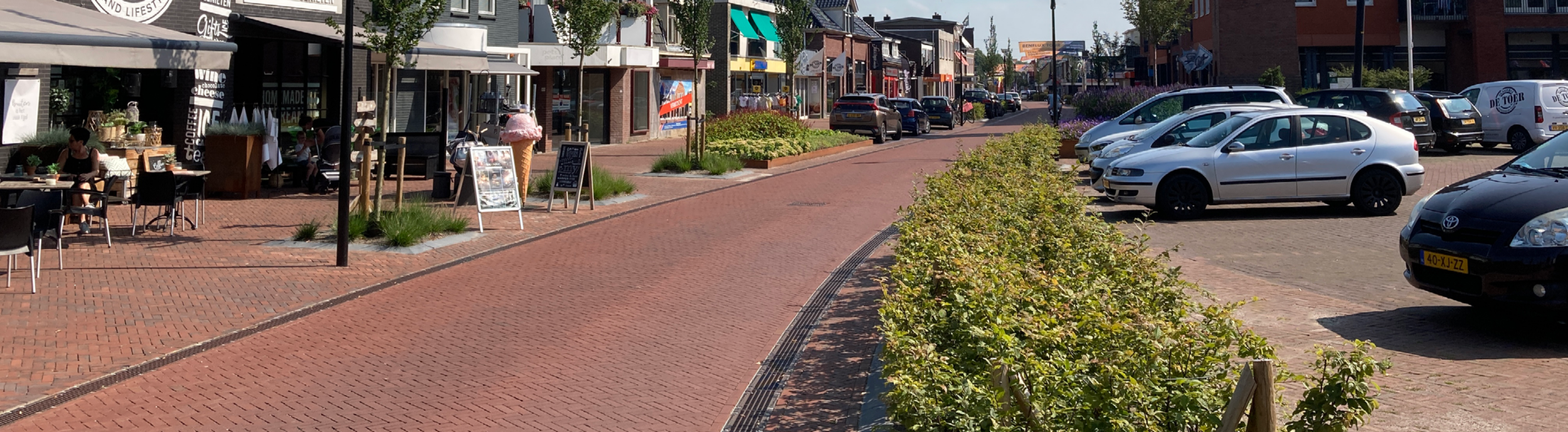 Roosteres en lijngoten in straat De Kolk centrum Surhuisterveen
