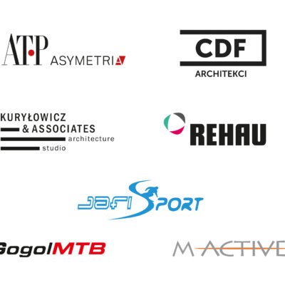 logotypy partnerów ATP asymetria, cdf archotekci, kuryłowicz&associates, gogol MTB, Rehau, m-active